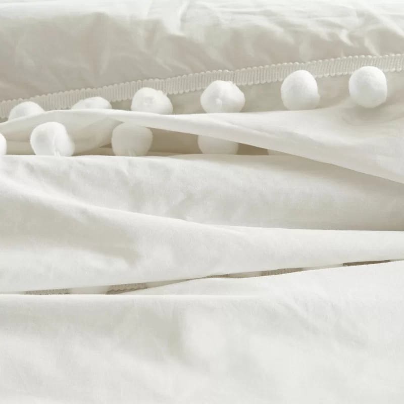 Ivory Full Boho Chic Pom Pom Cotton Comforter Set