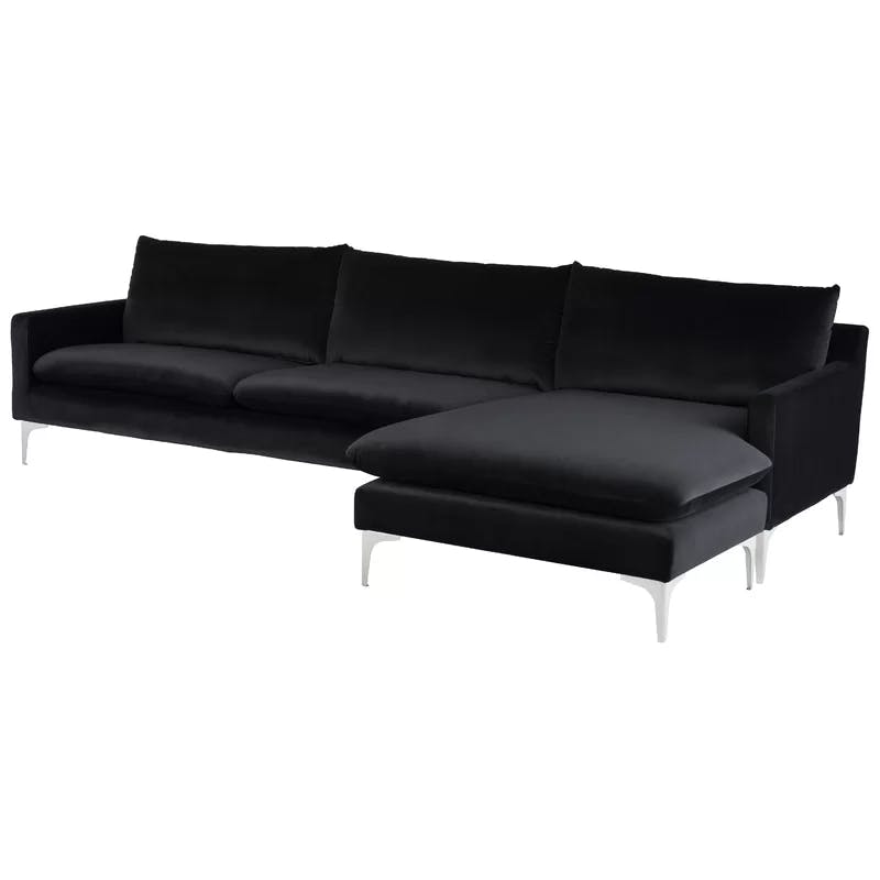 Anders Matte Black and Silver Fabric Sectional Sofa with Pillow Back