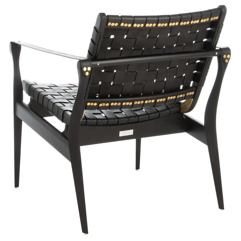 Black Mahogany Leather Safari Accent Chair 25"