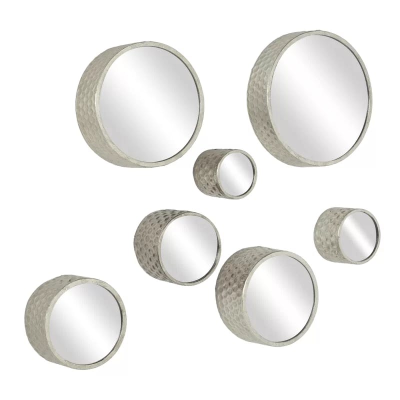 CosmoGlam 12" Luxe Silver & Gold Hammered Wall Mirror Set of 7