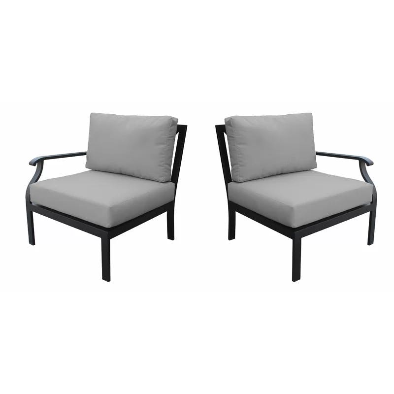 Madison Onyx Matte Black Aluminum Outdoor Lounge Chair with Snow Stripe Cushions