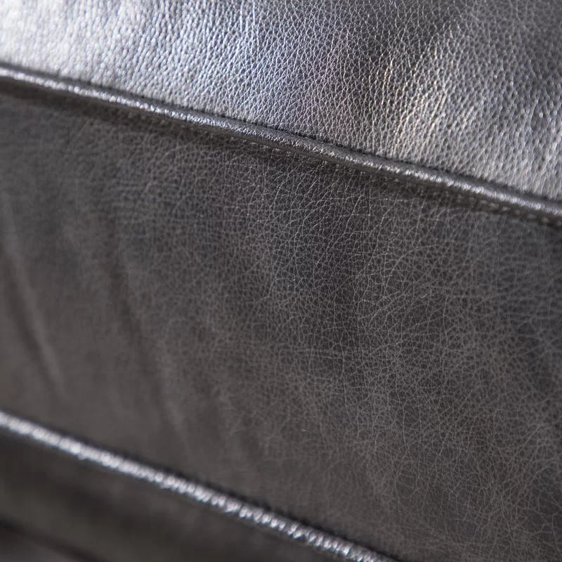 Espresso Finish 95" Grey Genuine Leather Chesterfield Sofa