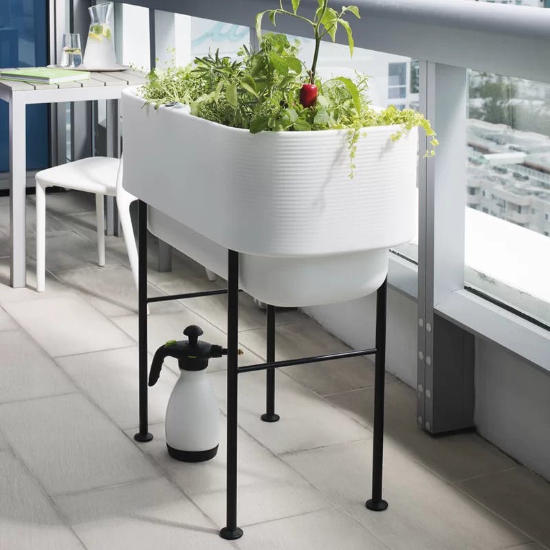 Alpine White Elevated Outdoor Planter with Self-Watering System