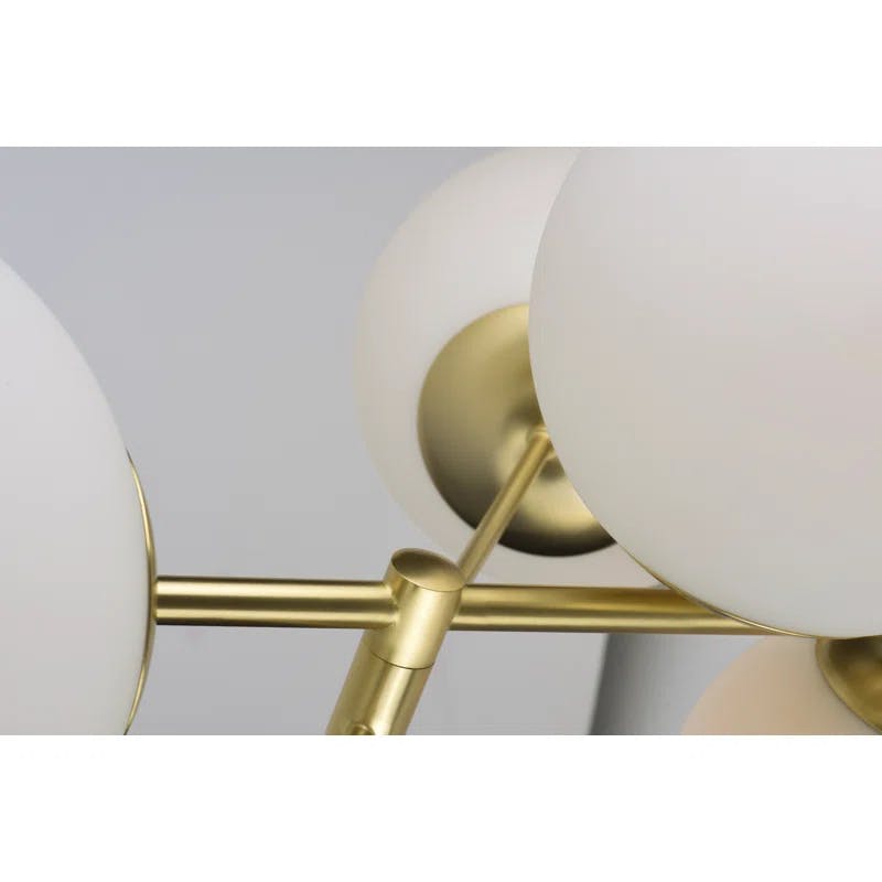 Vesper Satin Brass & Black 5-Light Globe Pendant with Satin White Glass