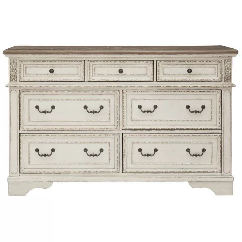 Vintage Charm Brown & Distressed White 7-Drawer Double Dresser