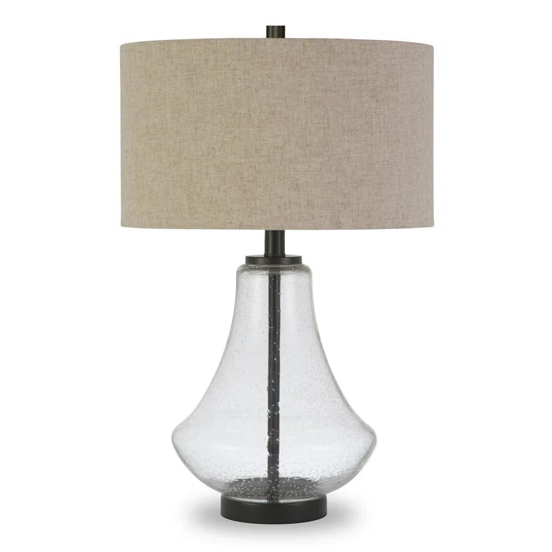 Lagos Seeded Glass 23" Tall Table Lamp with Antique Bronze Finish and Flax Shade