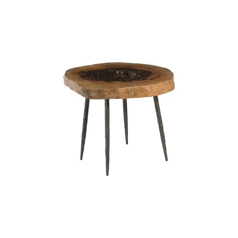 Modern Wood & Metal Round Side Table - 24" Brown