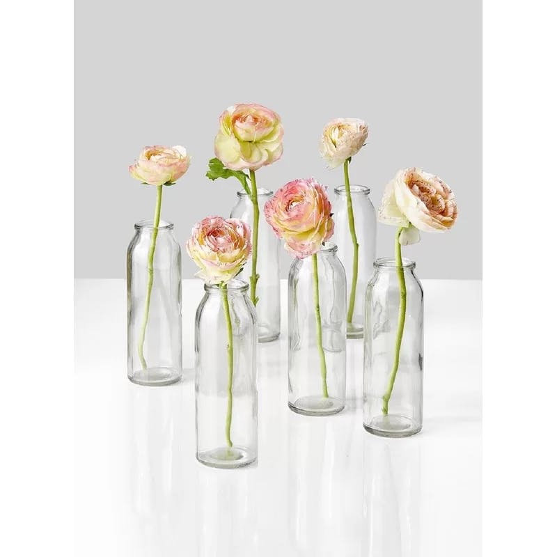 Serene Elegance Clear Glass Bud Vases, Set of 6 - Modern Home Accent