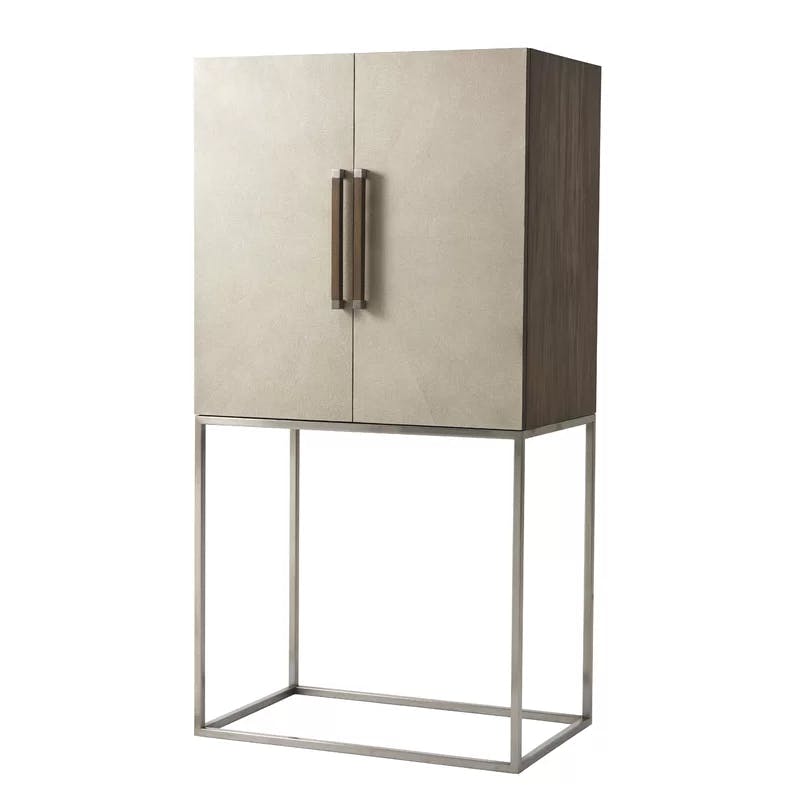 Contemporary Primavera Veneer and Steel Beige Bar Cabinet