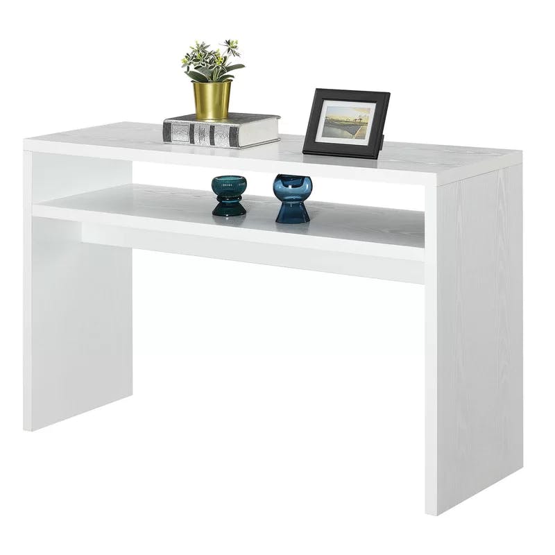 Contemporary White Melamine 48" Console Table with Storage Shelves