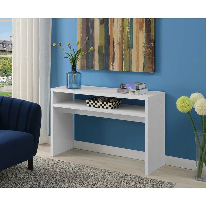 Contemporary White Melamine 48" Console Table with Storage Shelves