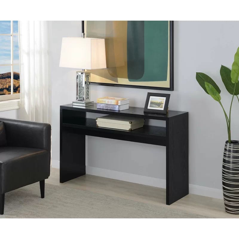 Northfield Deluxe 48" Black Wood and Glass Console Table with Storage