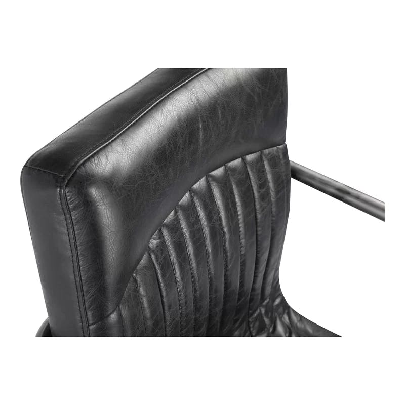 Ansel Industrial Black Leather Metal Arm Chair - Set of 2