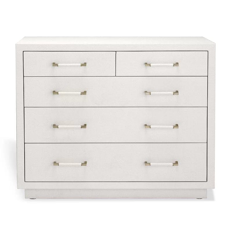 Taylor Mid-Century White Faux Linen 5 Drawer Accent Chest
