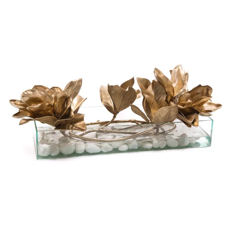 Delta Gold Faux Southern Magnolias in Rectangular Glass Jar
