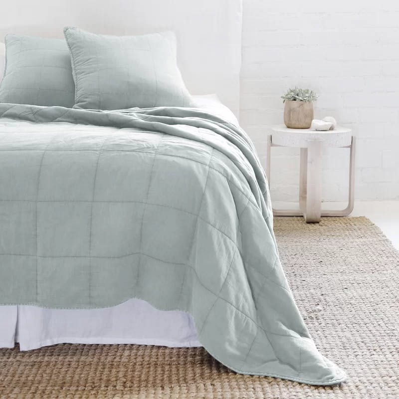 Antwerp Sky Blue King-Sized Cotton Quilted Coverlet