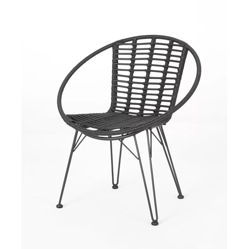 Modern Polyethylene Rattan Outdoor Wicker Dining Chair Set in Gray