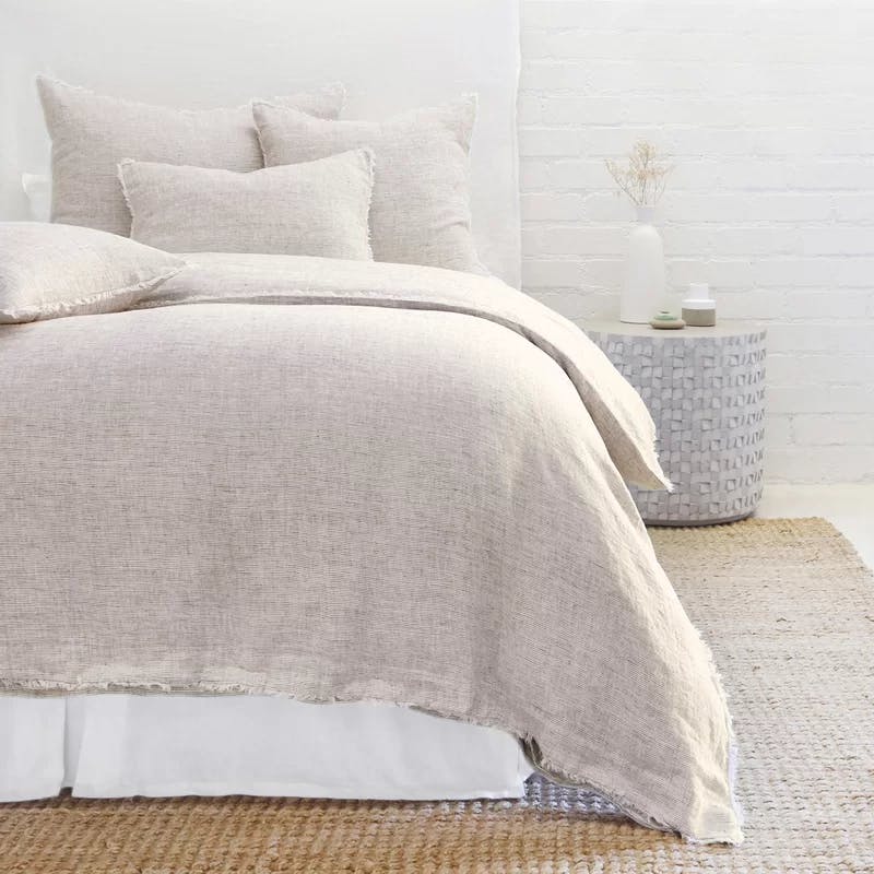 Logan Heathered Navy Linen King Duvet Cover with Frayed Edges