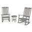 Nautical Slate Gray 3-Piece Porch Rocking Chair Set with Cushions