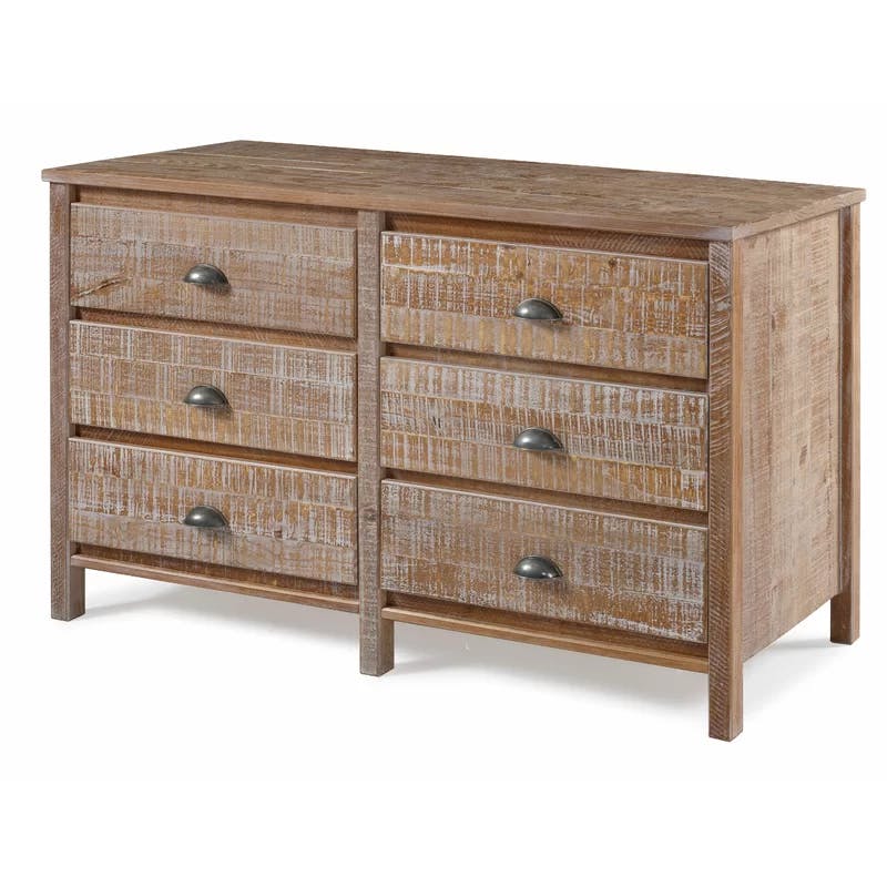 Farmhouse Double Dresser with 6 Felt-Lined Drawers in Brown