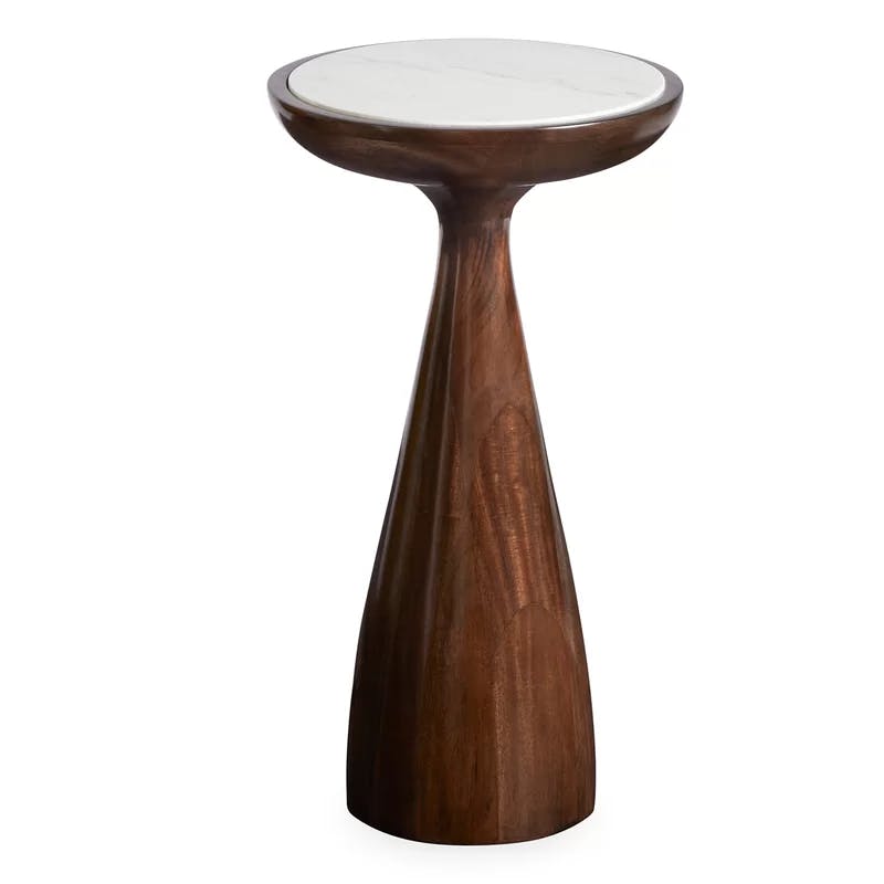 Buenos Aires Round Mahogany Wood Drinks Table with White Marble Top