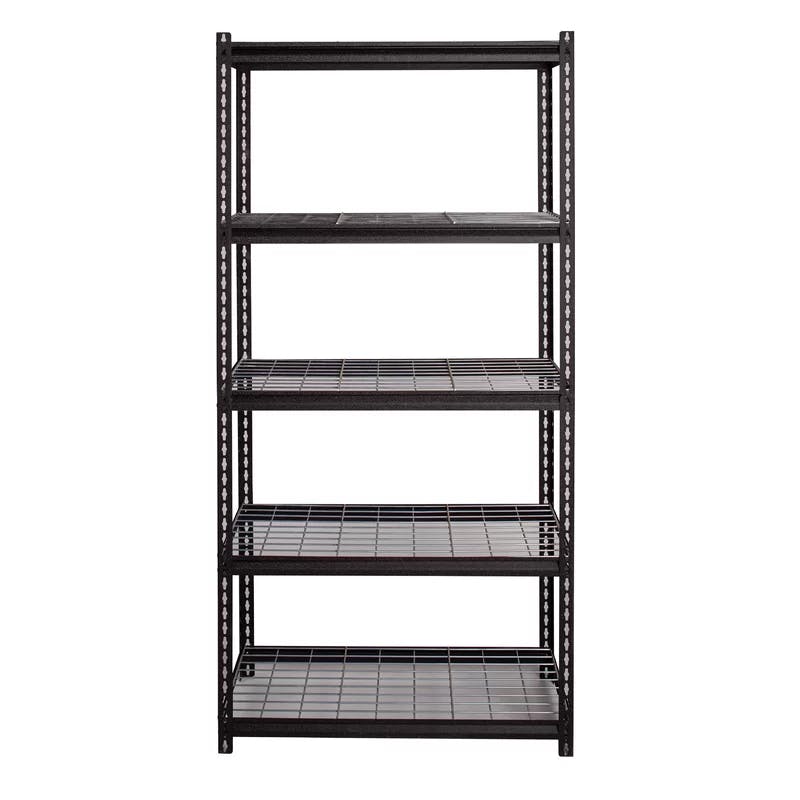 Riveted Steel 5-Shelf Adjustable Wire Deck Shelving, 72"H x 36"W x 18"D, Black