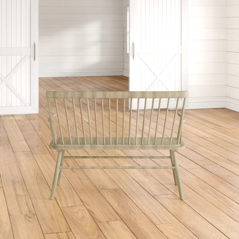 Farmhouse Natural Wood Spindleback Bench with Armrests