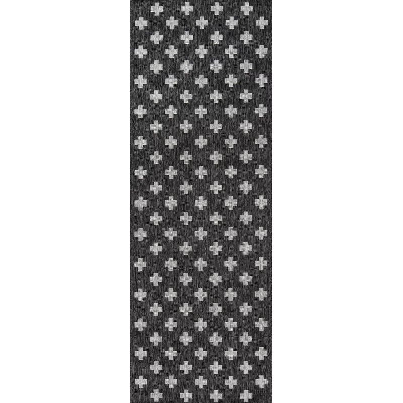 Contemporary Geometric Black Synthetic Runner Rug 2'7" x 7'6"
