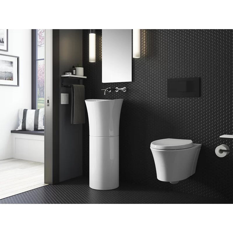 Veil Tall Biscuit Pedestal Specialty Sink in High-Gloss Ceramic