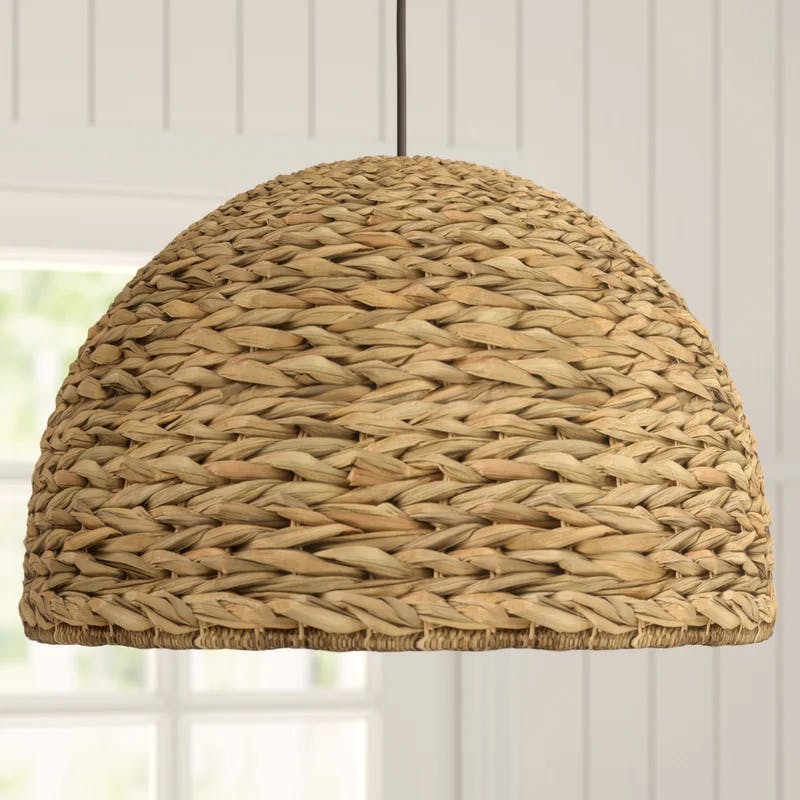 Coastal Braided Seagrass Dome Pendant Light in Natural Finish