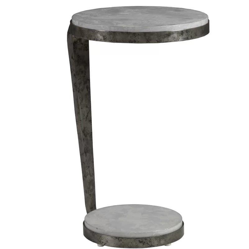 Transitional 16'' Round Gray Stone and Metal Spot Table