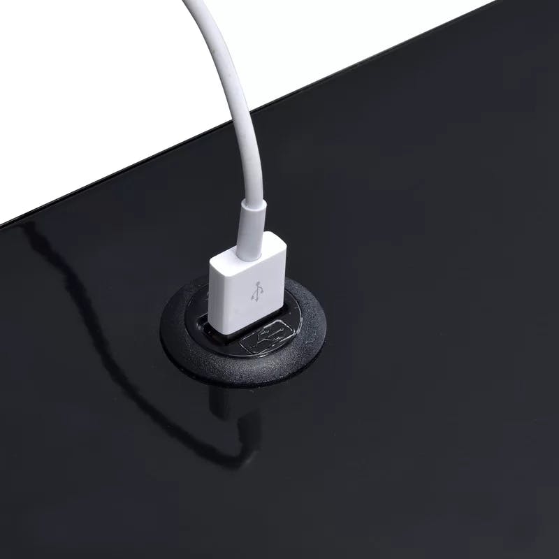 Gemma Black Metal Nightstand with USB Port and Open Shelf