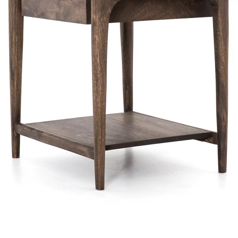 Mid-Century Modern Aged Brown Wood and Metal Square Nightstand with Storage