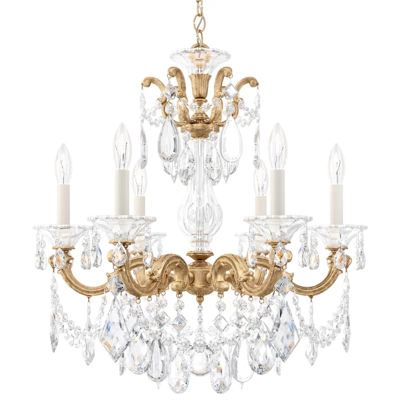 French Gold 6-Light Traditional Chandelier with Clear Heritage Crystals