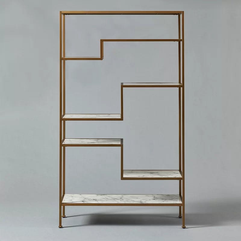 Marmo Faux Marble and Gold 5-Tier Geometric Bookcase