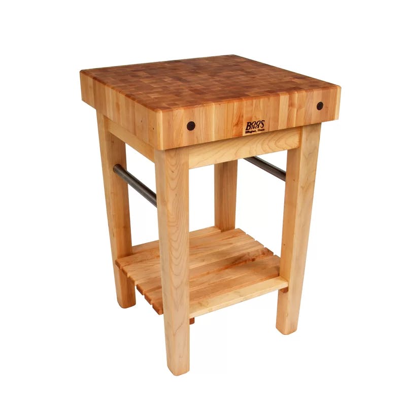 Maple Finish 30" Square Butcher Block Cart with Casters