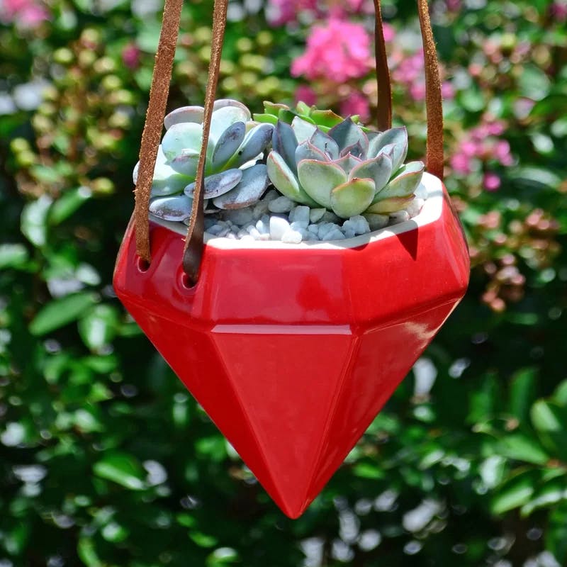 Glam Red Ceramic Cone Hanging Planter - 4.5" Indoor/Outdoor