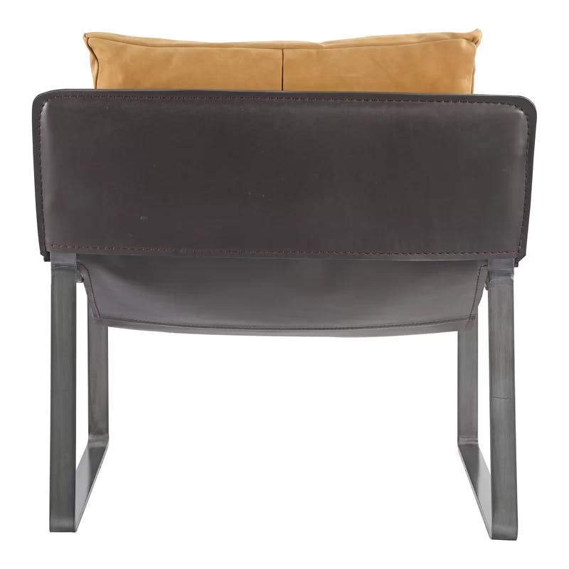 Tan Bonded Leather Accent Chair with Iron Frame