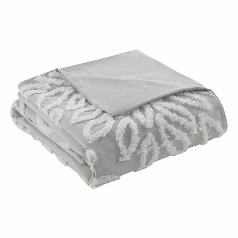Elegant Off-White Cotton Chenille King Duvet Cover Set with Floral Tufting
