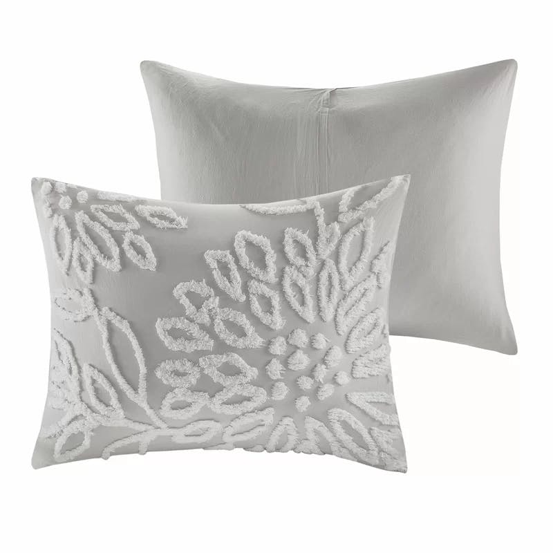 Off-White Cotton Chenille Floral Full/Queen Duvet Cover Set