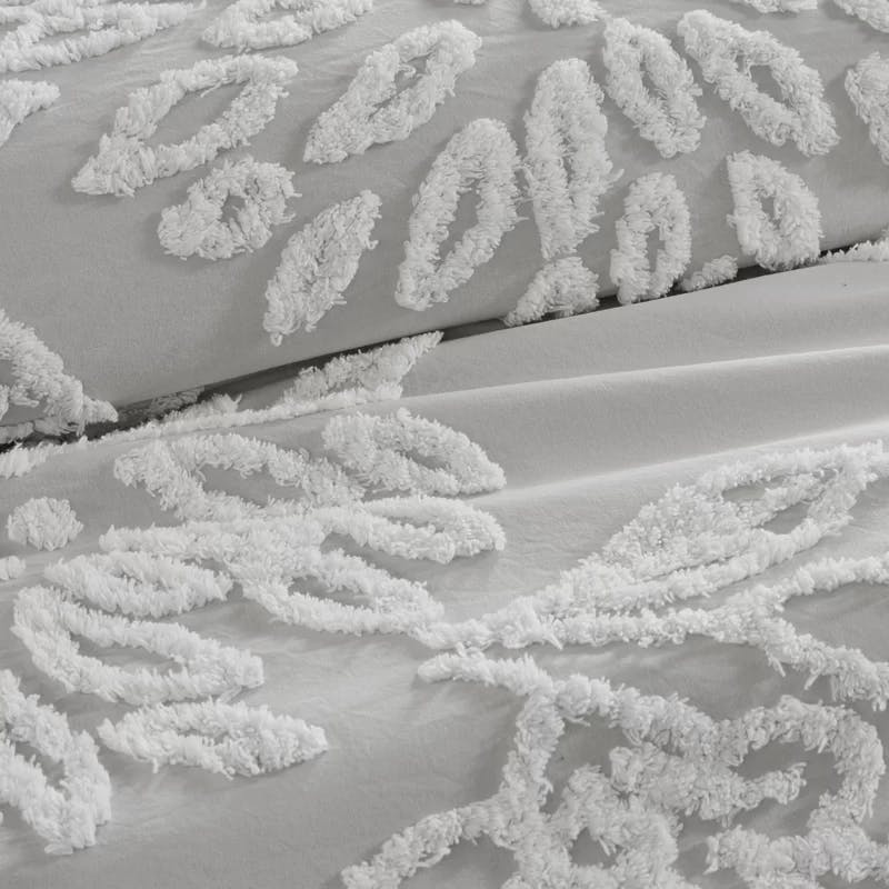 Elegant Off-White Cotton Chenille King Duvet Cover Set with Floral Tufting