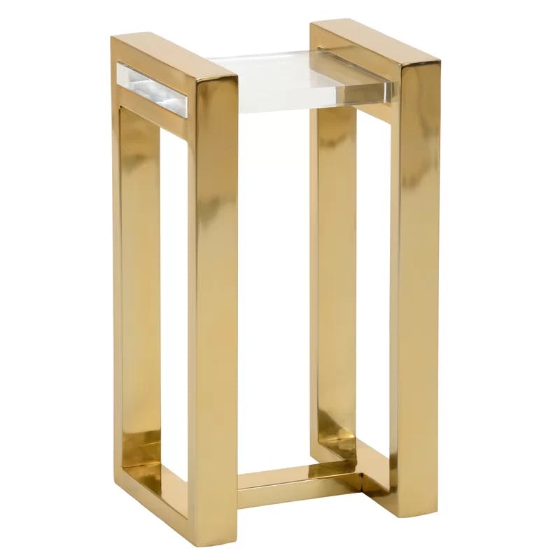 Chelsea Polished Brass Square End Table with Acrylic Shelf