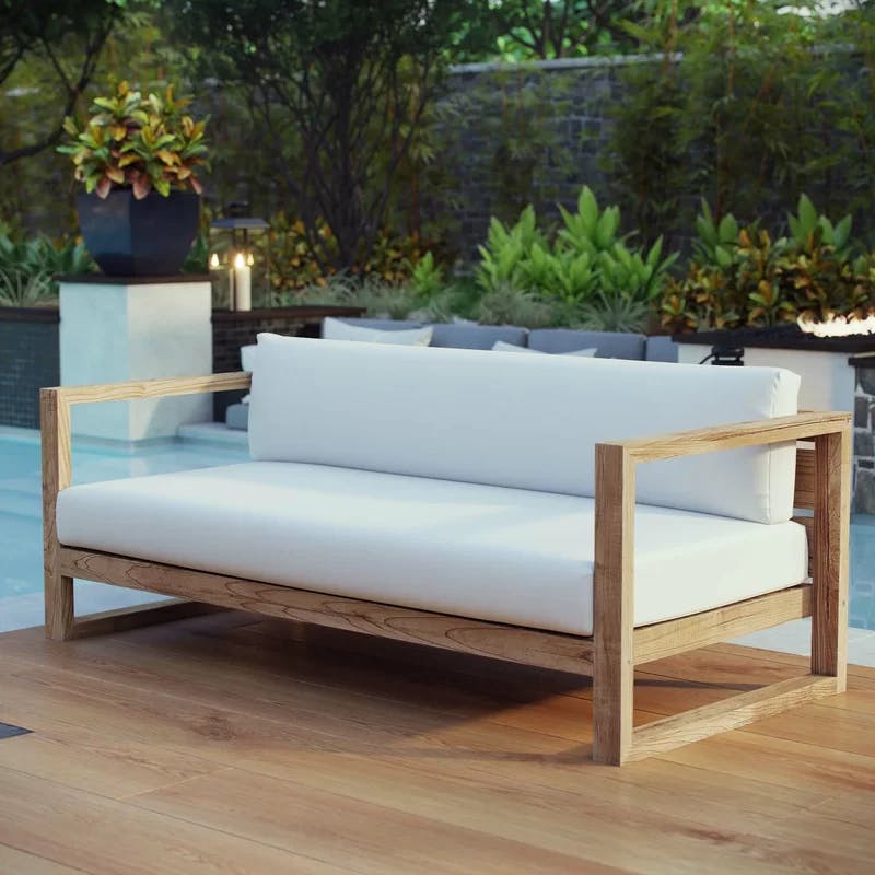 Upland Teak Wood 63.5'' Natural White Outdoor Patio Sofa