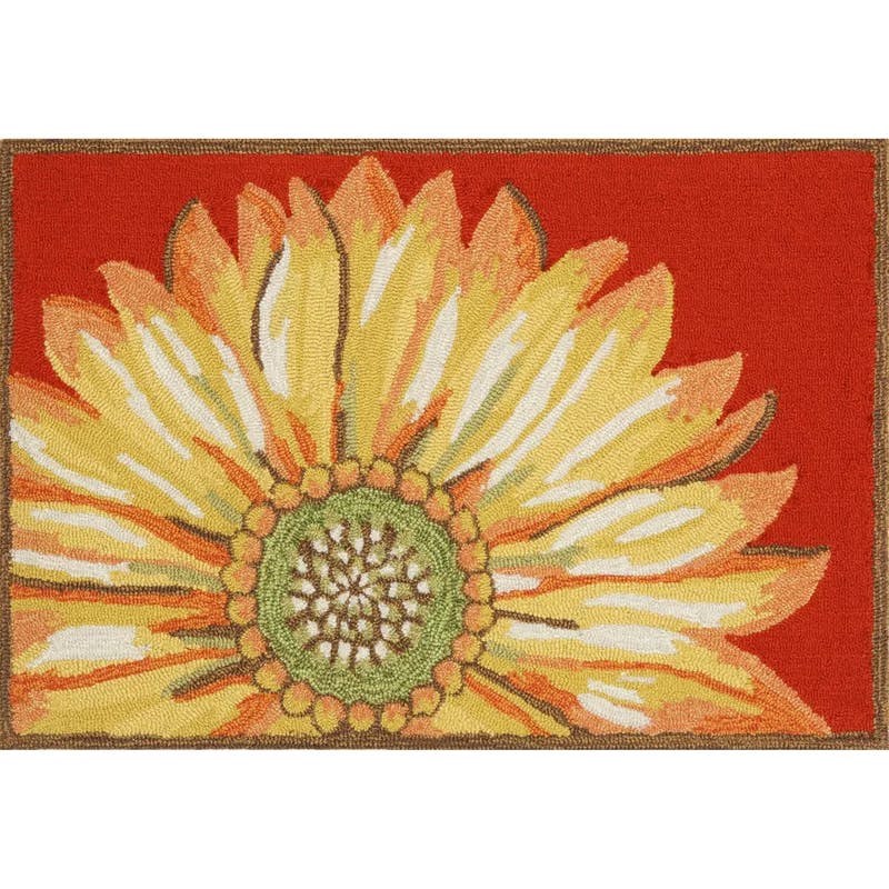 Sunflower Bliss Red Synthetic 25" Non-Slip Indoor/Outdoor Rug
