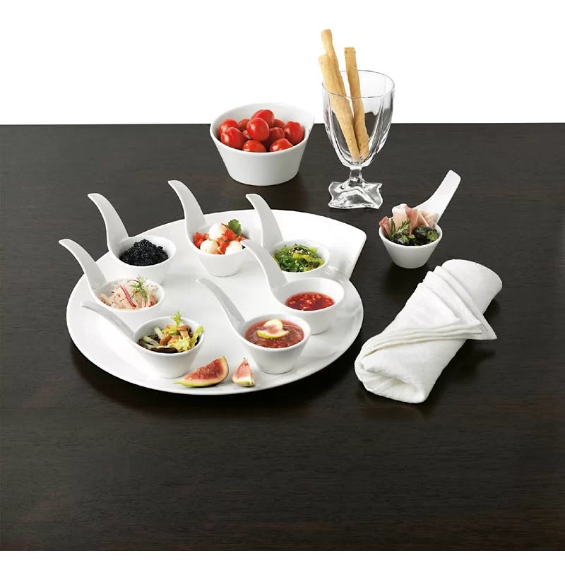 Modern White Porcelain 5-Piece Antipasti Dinnerware Set for 2