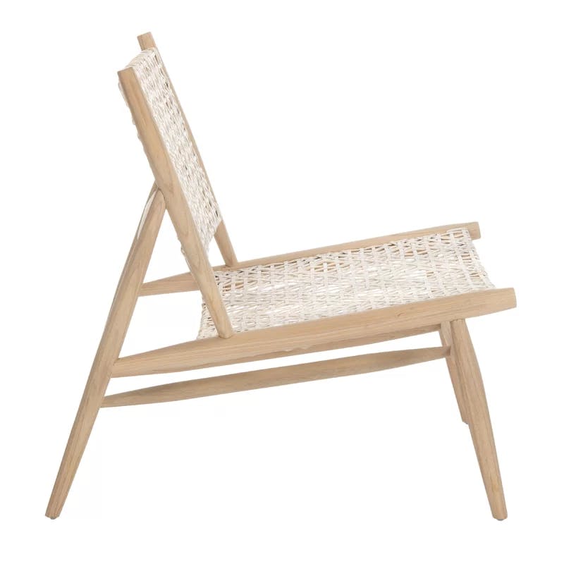 Transitional Off-White Leather Weave Side Chair in Light Oak