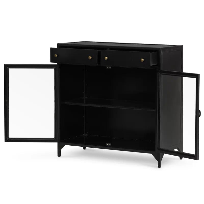 Modern Black Iron & Glass Shadow Box Display Cabinet