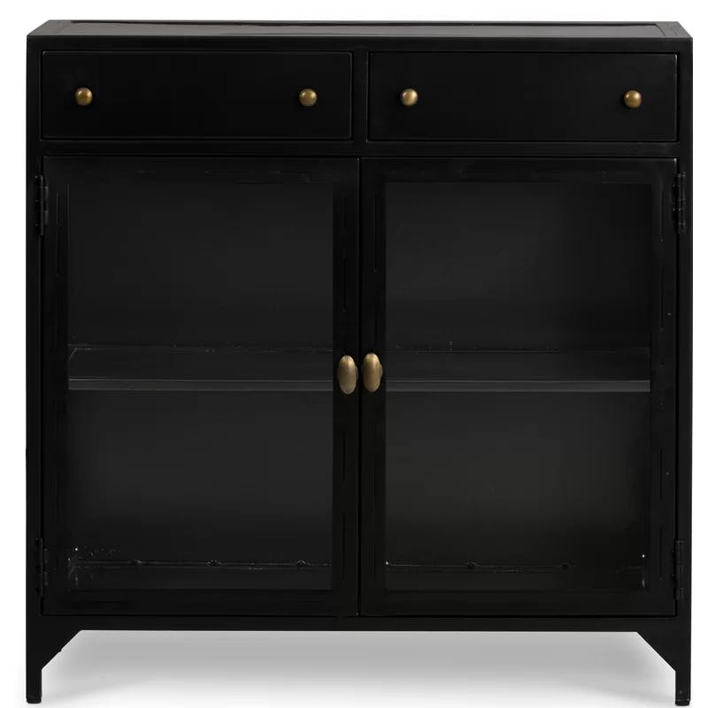Modern Black Iron & Glass Shadow Box Display Cabinet