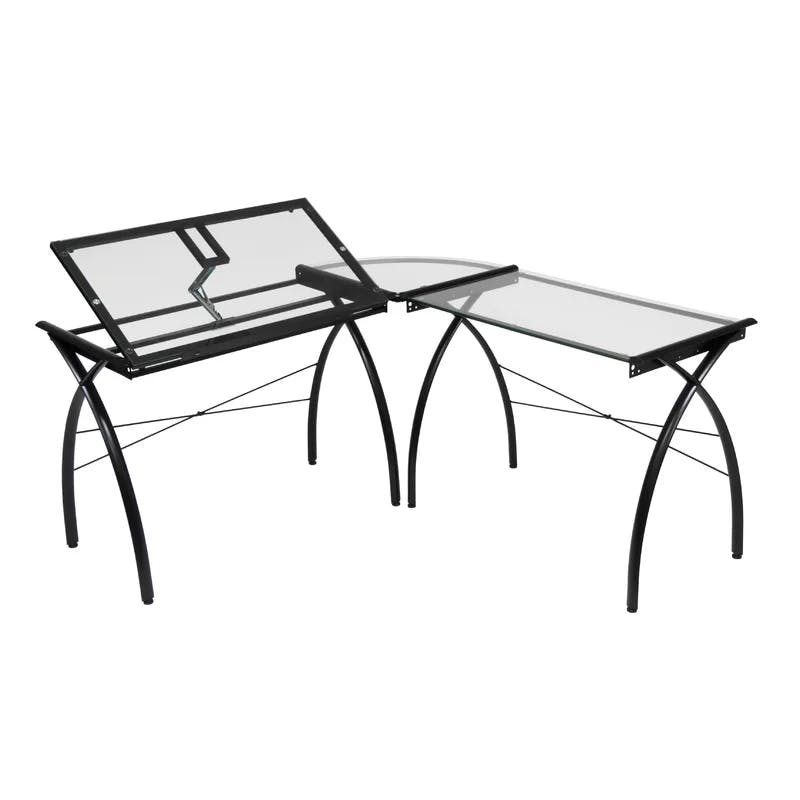 Futura Sleek Black & Clear Glass L-Shape Drafting Desk