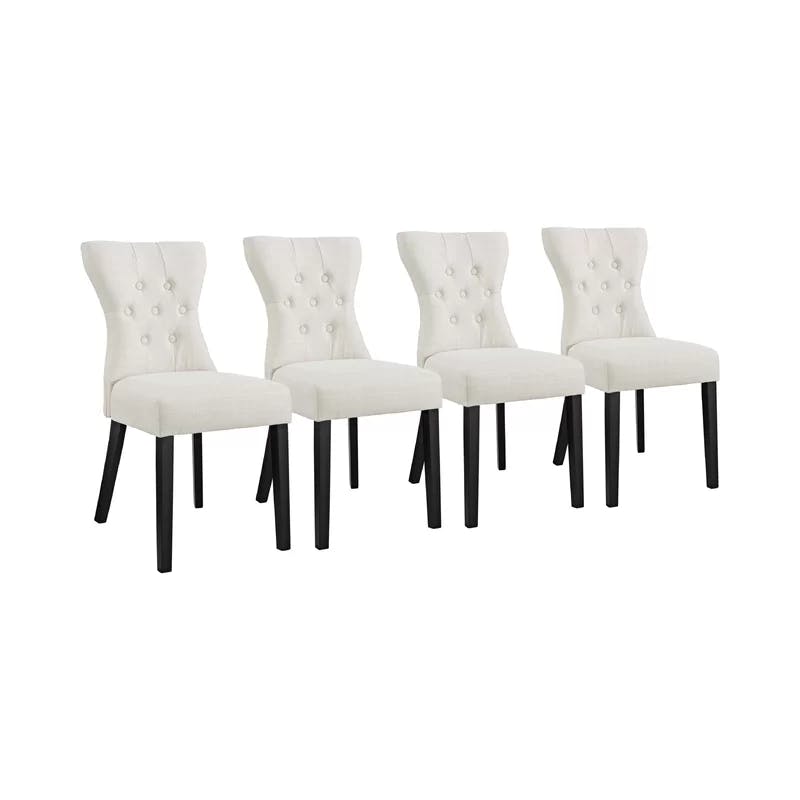 Elegant Beige Upholstered Wood Side Chair Set of 4